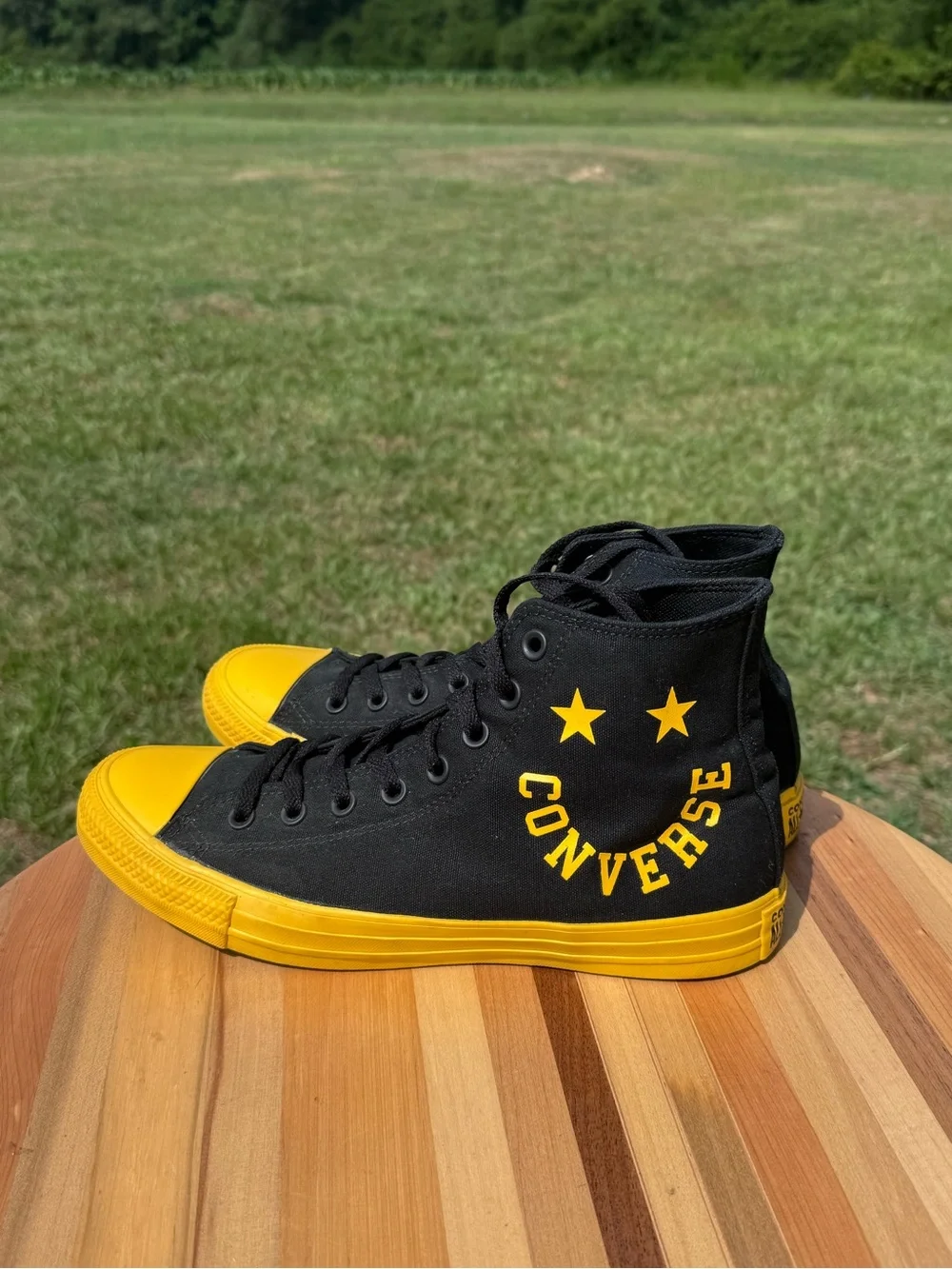 Unisex Converse Chuck Taylor Smiley High-Top Sneakers in Black & Yellow